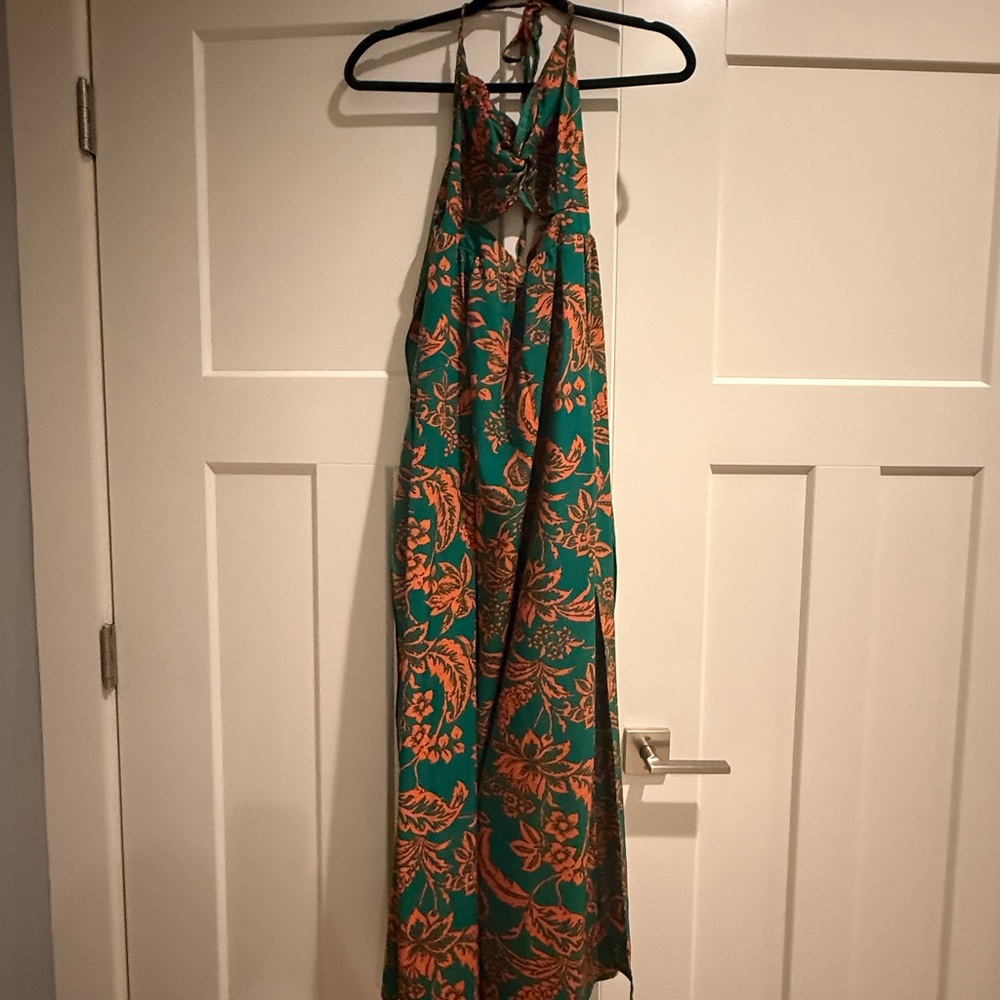 Floral Halter Maxi Dress in Green and Orange